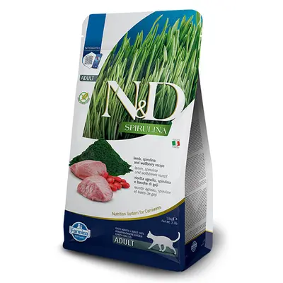 N&D SPIRULINA Lamb & Wolfberry Adult Cat 1,5kg – суха храна без зърнени култури за котки над 1 година, с агнешко, спирулина и годжи бери
