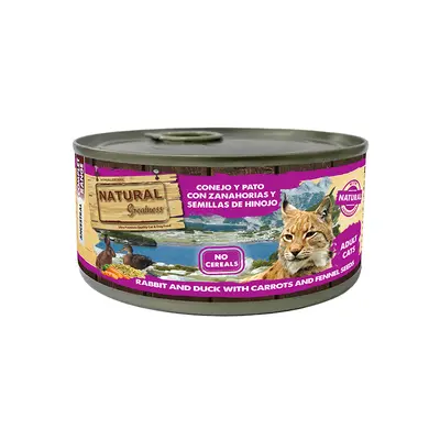 Natural Greatness Cat tin with Rabbit and Duck -  Мокра храна за котка със Заек и Патица, моркови и семена от копър, консерва185 гр