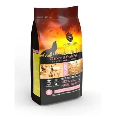Ambrosia Puppy All Breed Chicken & Fresh Fish Ulta premium - холистична, хипоалергенна, беззърнена храна за кученца от всички породи, с пилешко и риба, 6 кг
