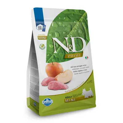 N&D Prime Wild Boar & Apple Adult Mini – суха храна без зърнени култури за кучета в зряла възраст от дребни породи, с глиган и ябълка 2,5 кг