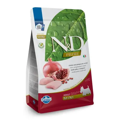 N&D Prime Chicken & Pomegranate Adult Mini – суха храна без зърнени култури за кучета в зряла възраст от дребни породи, с пилешко и нар 2,5 кг