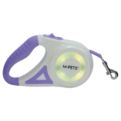M-pets Flash Purple - Автоматичен повод с фенерче и LED светлини, 3 м, за кучета до 15кг, лилав