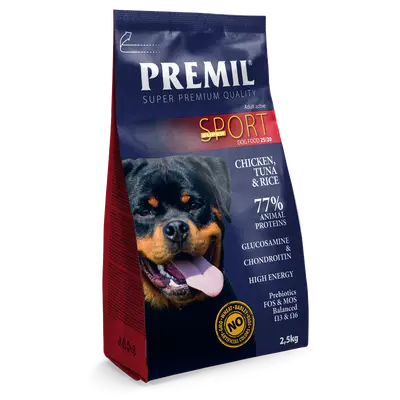 Premil Super Sport 25/20 - пълноценна високо енергийна храна с пилешко и патешко месо - 2,5 кг