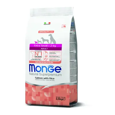 Monge Extra Small Adult Monoprotein Salmon with Rice - Пълноценна суха храна за кучета в зряла възраст от миниатюрните породи със сьомга и ориз - 800 г