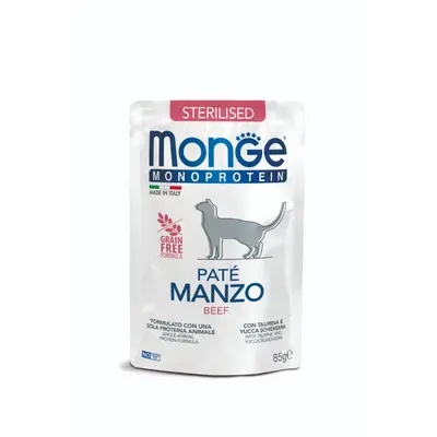 Monge Monoprotein Sterilised Cat Paté Beef - Пауч за кастрирани котки в зряла възраст с телешко и картофи - 85 г