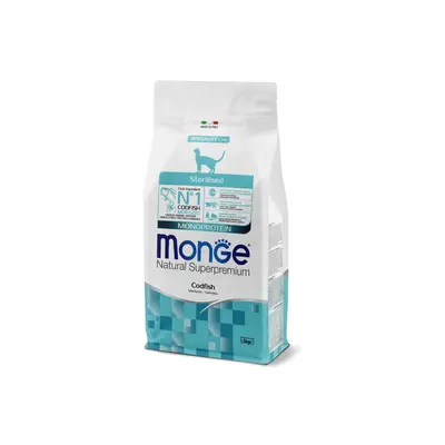 Monge Natural Superpremium Monoprotein Sterilised Cat Codfish - Пълноценна суха храна за кастрирани котки с риба треска - 1,5 кг