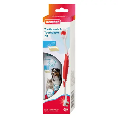 Beaphar Toothbrush & Toothpaste Dental Care Kit - Комплект паста за зъби + четка за зъби за кучет аи котки, 100 г