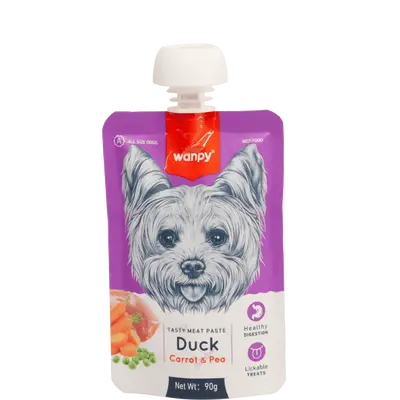 Wanpy Tasty Dog - месна паста патица, морков и грах, 90 г