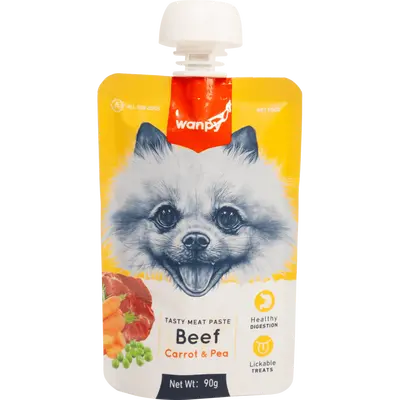 Wanpy Tasty Dog - месна паста говеждо, морков и грах, 90 г