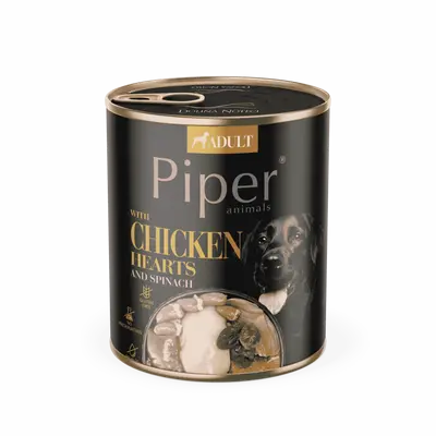 Piper  Adult Dog храна за кучета с пилешки сърца, кафяв ориз и спанак, 800 г