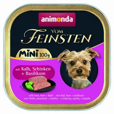 Animonda Vom Feinsten Mini Dog за дребни породи кучета с телешко, шунка и босилек, 100 г