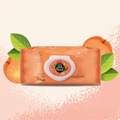 Pet Head  Quick Fix мокри кърпички с аромат на праскова и арган , 80 бр