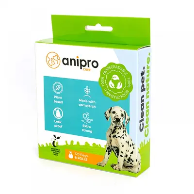 Anipro  компостируеми хигиенни торбички за кучешки отпадъци, кутия 8 х 15 бр, 34х23 см