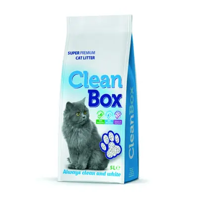 CLEAN BOX Super Premium натурал, постелка за котешка тоалетна, фин бял бентонит, 5 л