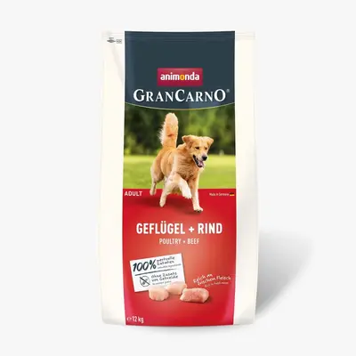 GranCarno dry  Adult - суха храна за израснали кучета с птиче и говеждо,12 кг