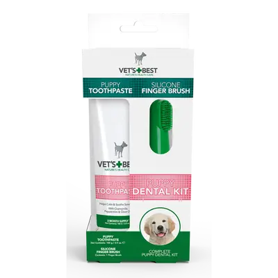Vet's Best Puppy Dental Kit комплект за почистване на зъби, за малки кученца, паста 100 г + четка напръстник