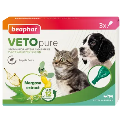 Beaphar  Veto Pure Spot-on репелентни капки за малки кученца и котки 3 х 0,4 мл