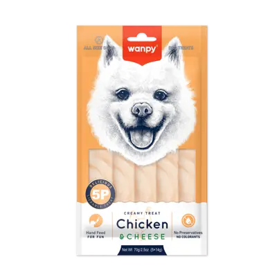 Wanpy Dog кремообразно лакомство за кучета с пиле и сирене, 5х14 г