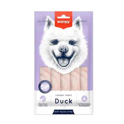 Wanpy Dog - кремообразно лакомство за кучета с патешко, 5х14 г