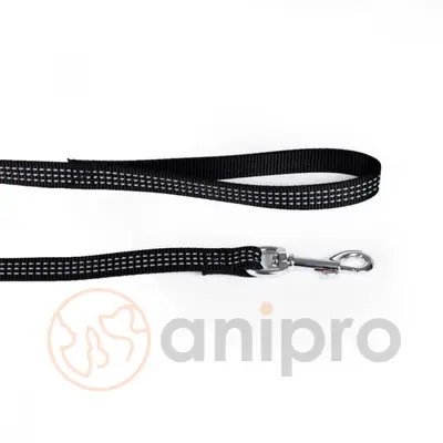 Anipro  Sport+ повод от лента със светлоотразителни нишки, 10мм/120см черен