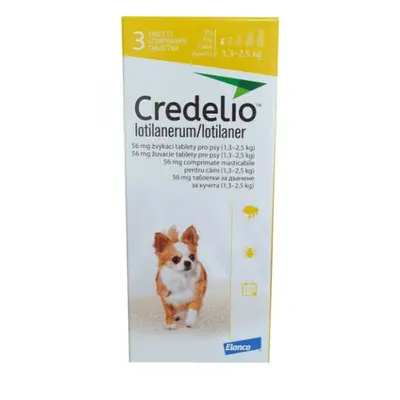 Elanco Credelio 56 mg - дъвчащи овкусени таблетки за кучета от 1,3 до 2,5 кг - кутия с 3 броя