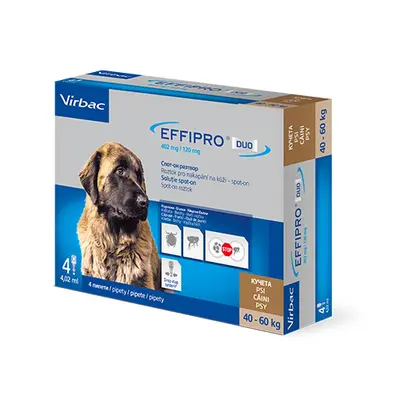 Virbac Effipro DUO Spot-on XL – 40-60 кг –  потивопаразитна пипета за кучета - кутия с 4 броя пипети