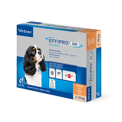 Virbac Effipro DUO Spot-on S – 2-10 кг –  потивопаразитна пипета за кучета - кутия с 4 броя пипети