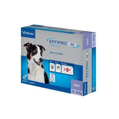 Virbac Effipro DUO Spot-on M – 10-20 кг –  потивопаразитна пипета за кучета - кутия с 4 броя пипети