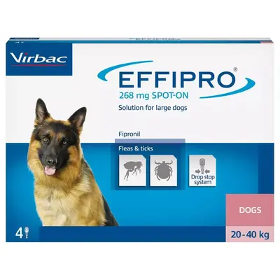 Virbac Effipro Spot-on L – 20-40 кг – Противопаразитна пипета за кучета - кутия с 4 броя пипети