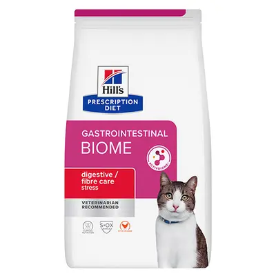 Hill's Prescription Diet Cat Gastrointestinal Biome STRESS с пилешко - лечебна суха храна за котки с  диария, колит, панкреатит и  мегаколон  -1,5 кг