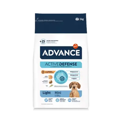 Advance Dog Mini Adult Light - суха храна за кучета от дребни породи, склонни към напълняване, с пилешко и ориз - 3 кг