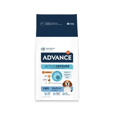 Advance Dog Medium Adult Light - суха храна за кучета от средни породи, склонни към напълняване, с пилешко и ориз - 12 кг