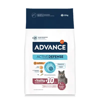 Advance Cat  Vitality Senior Sterilized Senior +10 - Суха храна за кастрирани възрастни котки с пилешко и ечемик - 1,5 кг