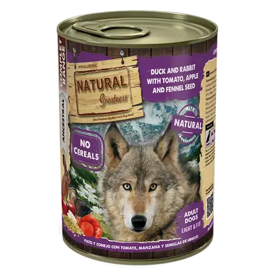 Natural Greatness Rabbit with Duck - Консерва за кучета със заек и патица, ябълка, домат и семена от копър - 400 г