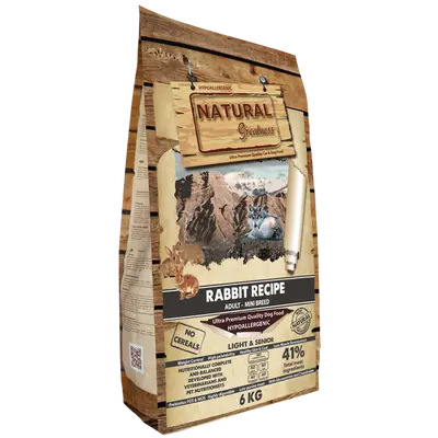 Natural Greatness Rabbit Sensitive Adult Mini Senior and Light - Суха храна със заешко за кучета от мини породи - 6 кг