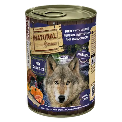 Natural Greatness Salmon with Turkey - Консерва за кучета със сьомга и пуйка, тиква, батати и облепиха - 400 г