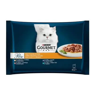 Gourmet Perle Duck Multipack - паучове за котки мини филенца в сос - пуешко, патешко, агнешко и риба тон - 4 х 85 г