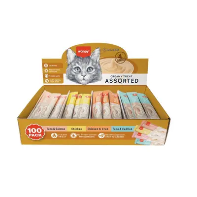 Wanpy Creamy Treat Assorted Cat - Кремообразно лакомство за котки - микс от вкусове, 100 броя х 14 г