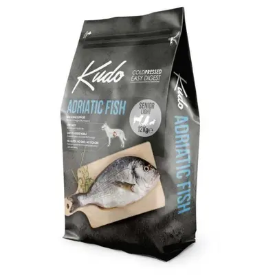 Kudo Low Grain Adriatic fish Senior/Light - студено пресована храна за възрастни или с наднормено тегло кучета с прясна адриатическа риба, 12 кг