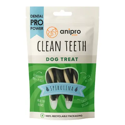 anipro Dental Pro Power - усукани трицветни солети със спирулина, 84 г, зелен чай