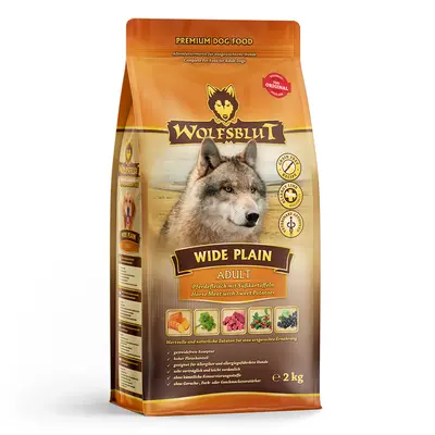 Wolfsblut Wide Plain Adult - суха храна за кучета с конско и сладки картофи, 2 кг