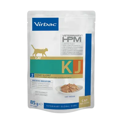 Virbac Cat Kidney & Joint KJ2 Pouch -  Диетична мокра храна за котки с бъбречна недостатъчност, мус в пауч - 12х85 г