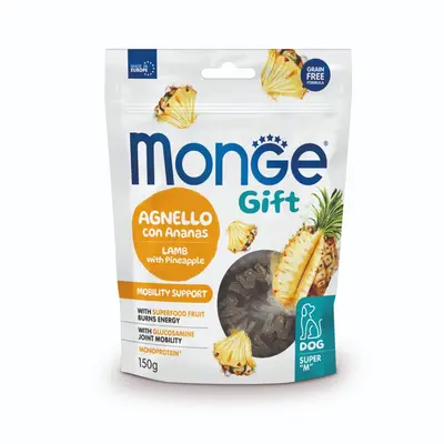 Monge Gift Super M Mobility Support – лакомство за кучета – меки хапки с агнешко и ананас за грижа за ставите, без зърнени култури - СРОК 22.11.2025