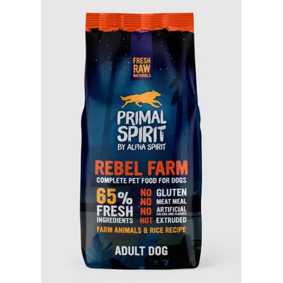Primal Spirit Rebel Farm - Суха храна за куче с 45% прясно пилешко месо и 20% прясна риба - 12 кг