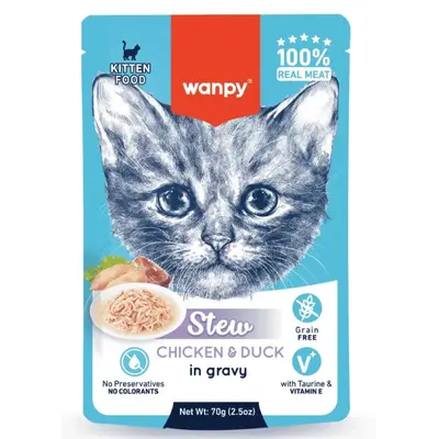 Wanpy Stew KITTEN Chicken and Duck in gravy - пауч за малки котенца, ароматно стю с пилешко и патешко в сос, 70 г