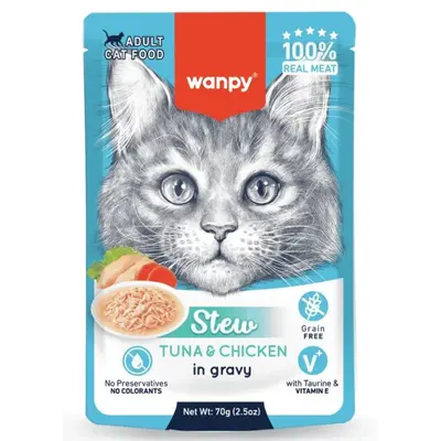 Wanpy Stew Tuna and Chicken in gravy - пауч за котки, ароматно стю с риба тон и пилешко в сос, 70 г