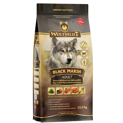 Wolfsblut Black Marsh Adult - суха храна за кучета с воден бивол и сладки картофи, 12,5 кг