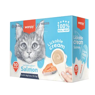 Wanpy Cat salmon - лакомство за котки, лъжичка с кремообразно лакомство със сьомга, 10х16 г