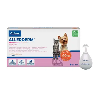 Virbac Allerderm - липиден комплекс възстановяващ кожната бариера, за кучета до 10 кг - кутия с 6 пипети х 2 мл