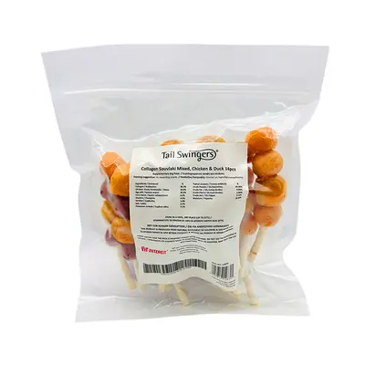 Pet Interest Tailswingers Collagen Souvlaki Mixed Chicken&Duck - Колагеново лакомство за кучета до 15 кг с пилешко и патешко - 14 бр в опаковка